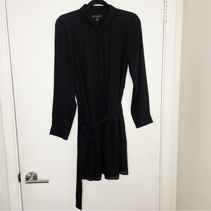 NWOT Banana Republic Tie Waist button down black mini dress pockets 6 chic